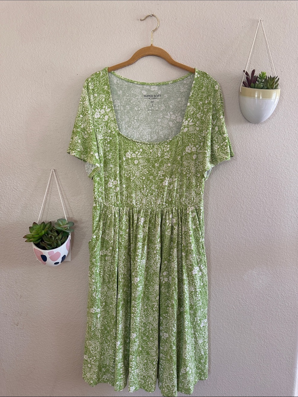 Torrid Super Soft Knit Green Floral Flutter Sleeve Mini Dress 0 XL